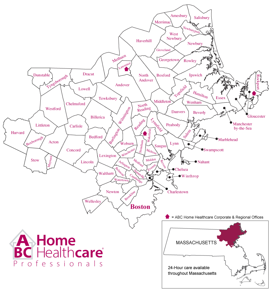 ABC home care services available throughout north east Massachusetts